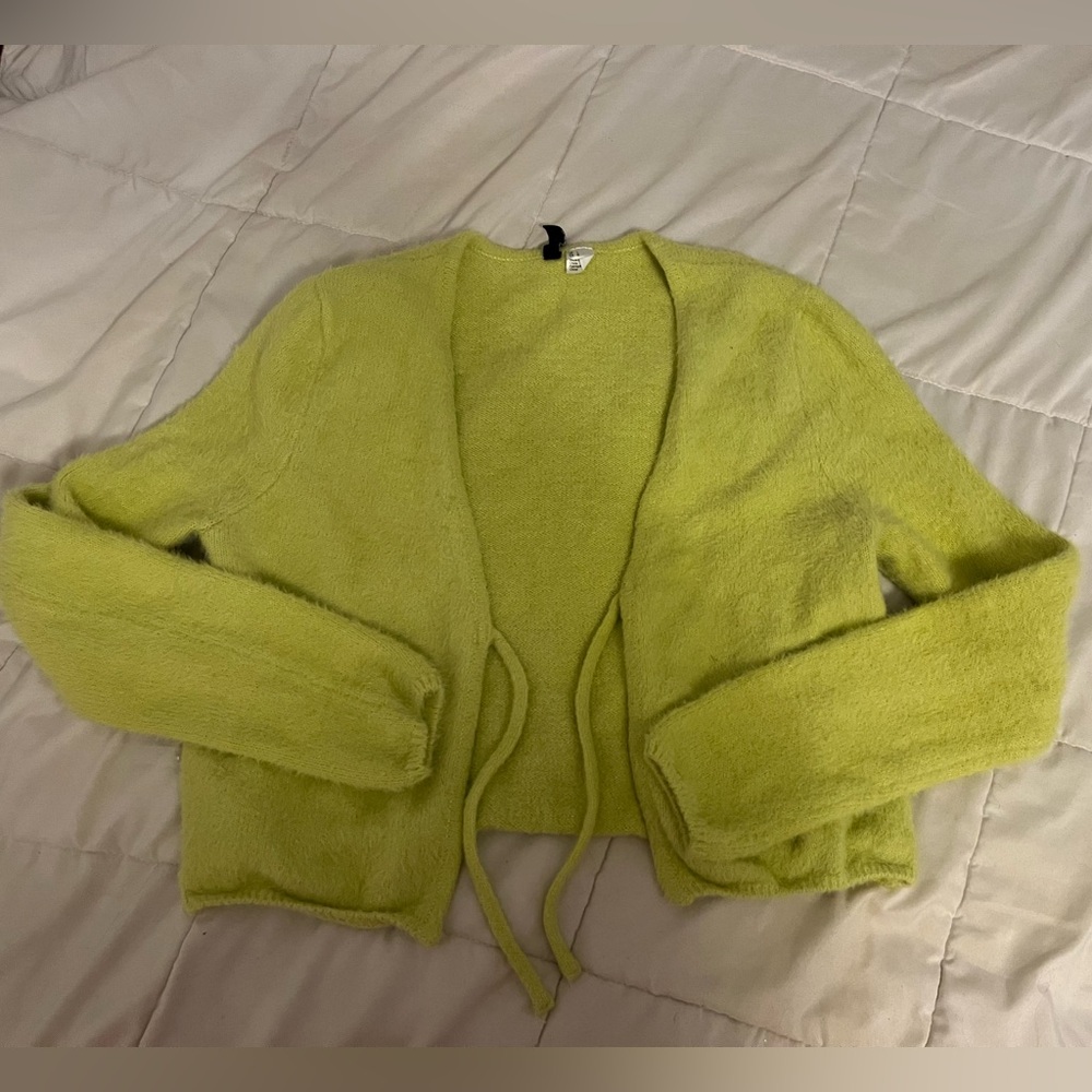 Fuzzy lime green cropped cardigan